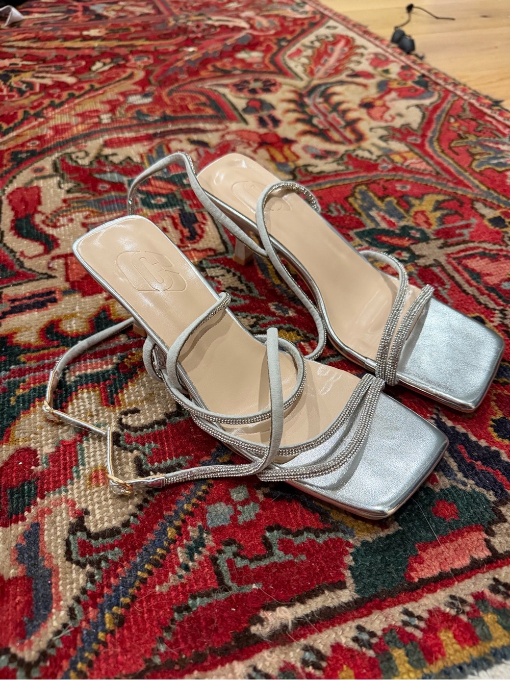 Silver Strappy Heeled Sandals - Women